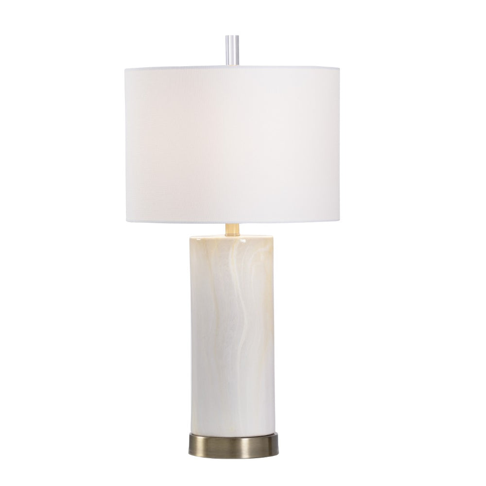 Wildwood Scranton Faux Marble Ceramic Lamp With Linen Shade, Antique Brass Base & Usb Port For Bedside Use 47052