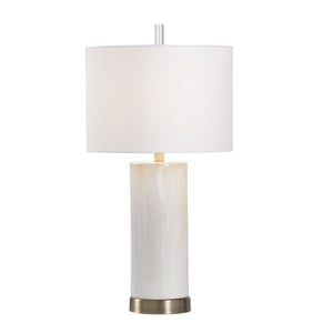 Wildwood Scranton Faux Marble Ceramic Lamp With Linen Shade, Antique Brass Base & Usb Port For Bedside Use 47052