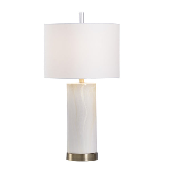 Wildwood Scranton Faux Marble Ceramic Lamp With Linen Shade, Antique Brass Base & Usb Port For Bedside Use 47052