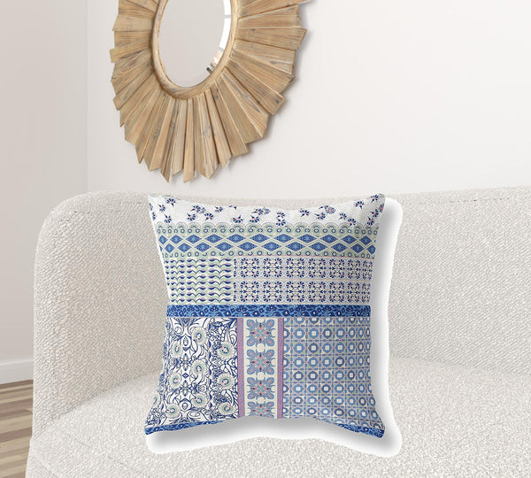 Homeroots 26" X 26" Pink And White Zippered Patchwork Indoor Outdoor Throw Pillow Cover & Insert   470526