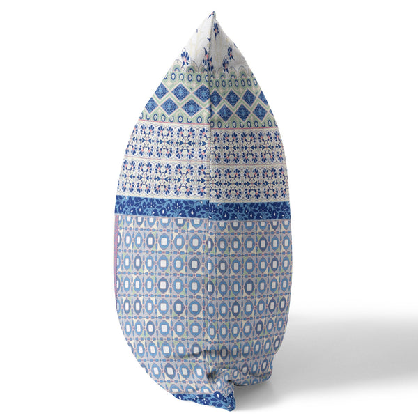 Homeroots 28" X 28" Pink And White Zippered Patchwork Indoor Outdoor Throw Pillow Cover & Insert   470527