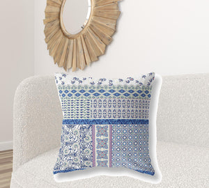 Homeroots 28" X 28" Pink And White Zippered Patchwork Indoor Outdoor Throw Pillow Cover & Insert   470527