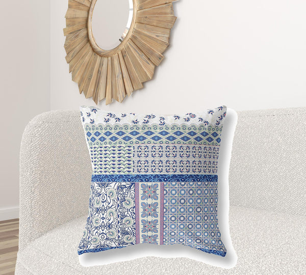 Homeroots 28" X 28" Pink And White Zippered Patchwork Indoor Outdoor Throw Pillow Cover & Insert   470527