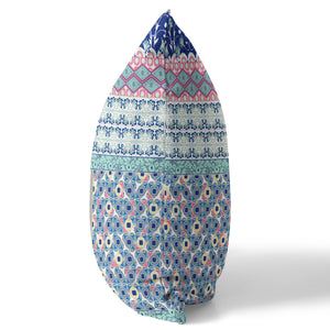 Homeroots 26" X 26" Blue And Pink Zippered Patchwork Indoor Outdoor Throw Pillow Cover & Insert   470531