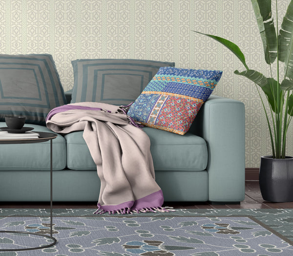 Homeroots 28" X 28" Blue And Orange Zippered Patchwork Indoor Outdoor Throw Pillow Cover & Insert   470542