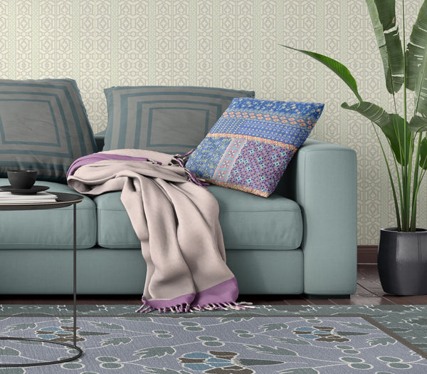 Homeroots 26" X 26" Blue And Yellow Zippered Patchwork Indoor Outdoor Throw Pillow Cover & Insert   470551