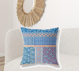 Homeroots 28" X 28" Blue And Yellow Zippered Patchwork Indoor Outdoor Throw Pillow Cover & Insert   470552