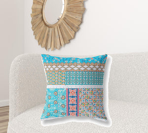 Homeroots 26" X 26" Turquoise Zippered Patchwork Indoor Outdoor Throw Pillow Cover & Insert   470556