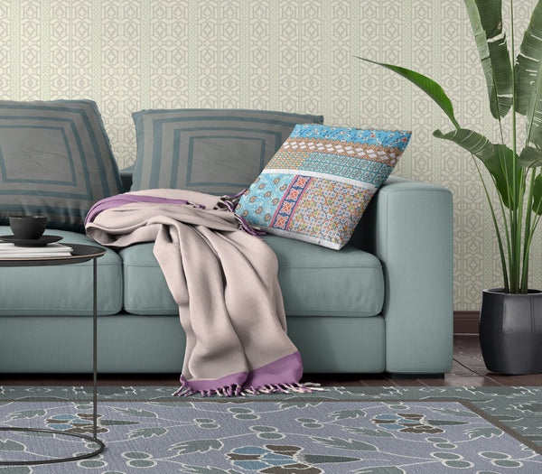 Homeroots 28" X 28" Turquoise Zippered Patchwork Indoor Outdoor Throw Pillow Cover & Insert   470557