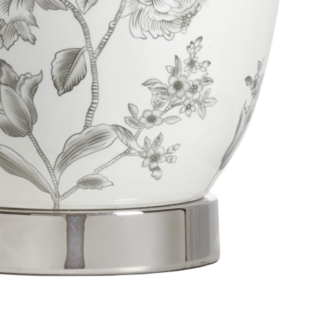 Wildwood Mabel White Ceramic Table Lamp With Gray Floral Glaze, Polished Nickel Base & Usb Port — 29" H 47056