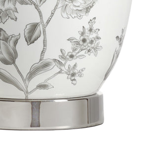 Wildwood Mabel White Ceramic Table Lamp With Gray Floral Glaze, Polished Nickel Base & Usb Port — 29" H 47056