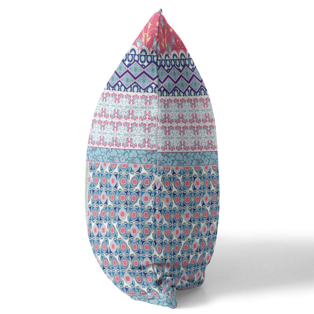 Homeroots 28" X 28" Pink Zippered Patchwork Indoor Outdoor Throw Pillow Cover & Insert   470562