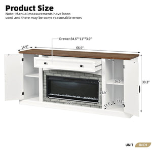 English Elm On-trend Farmhouse Electric Fireplace Console Walnut Veneer Media Cabinet for Living Room White N721S000069K