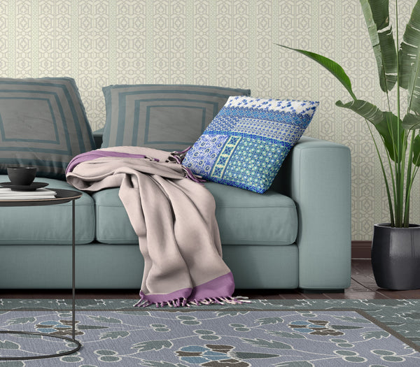 Homeroots 28" X 28" Blue And White Zippered Patchwork Indoor Outdoor Throw Pillow Cover & Insert   470572