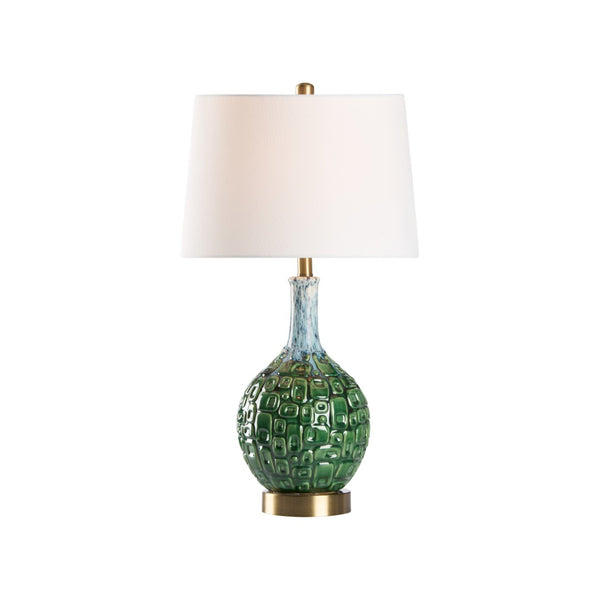Wildwood Betty Mid-Century Ceramic Table Lamp In Textured Green Glaze With Brushed Antique Brass Base & Usb Port 47060