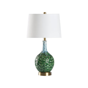 Wildwood Betty Mid-Century Ceramic Table Lamp In Textured Green Glaze With Brushed Antique Brass Base & Usb Port 47060
