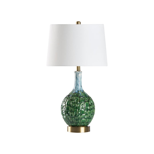 Wildwood Betty Mid-Century Ceramic Table Lamp In Textured Green Glaze With Brushed Antique Brass Base & Usb Port 47060