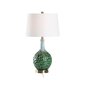 Wildwood Betty Mid-Century Ceramic Table Lamp In Textured Green Glaze With Brushed Antique Brass Base & Usb Port 47060