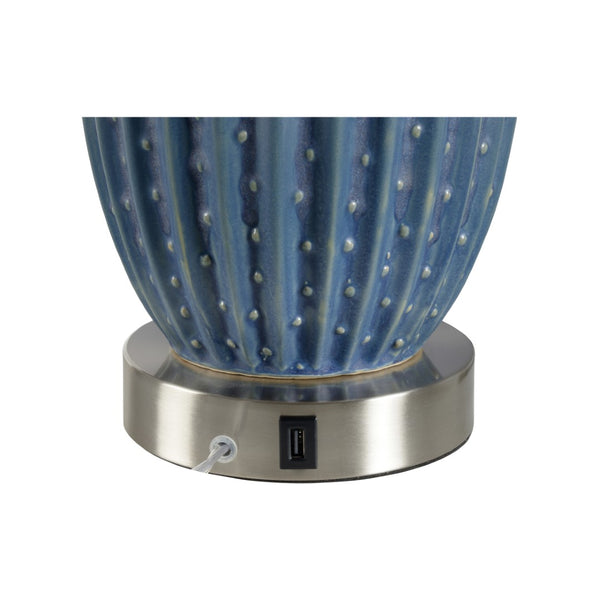 Wildwood Maui Sea Urchin Ceramic Lamp In Blue-Green Glaze With Brushed Nickel Base And Built-In Usb Port 47061