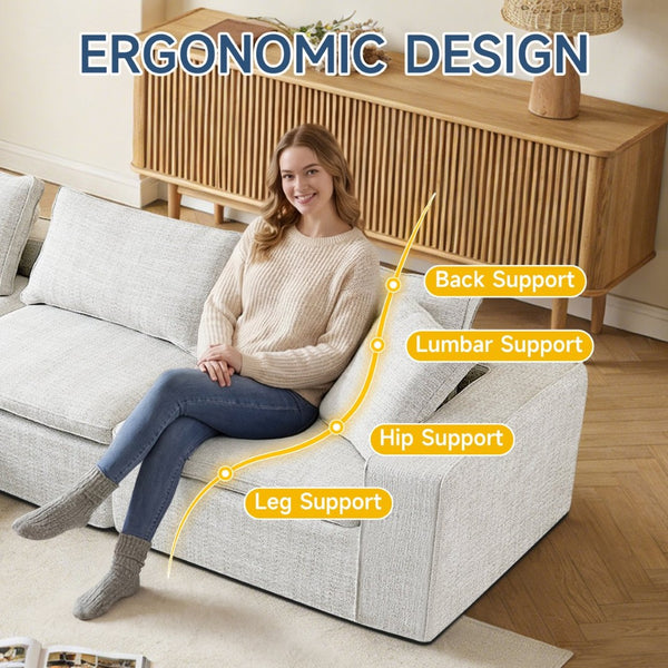 English Elm Cloud Couch Modular 4 Seater Sofa with Washable Linen and Pocket Spring Cushions Beige W1765S00141