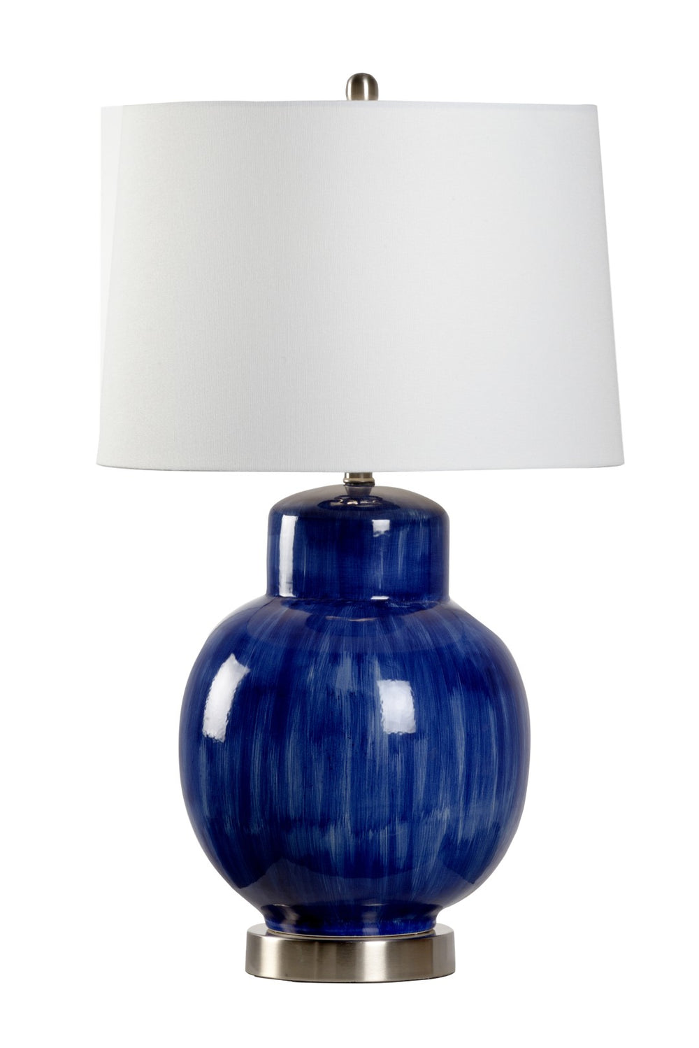 Wildwood Enzo Cobalt Ceramic Table Lamp With Brushed Nickel Accents, 31" Usb Charging Port, Modern Urn Style 47062