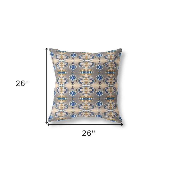 Homeroots 26" X 26" Brown And Blue Broadcloth Floral Throw Pillow   470646