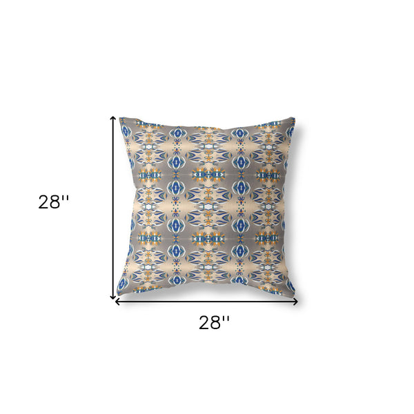 Homeroots 28" X 28" Brown And Blue Broadcloth Floral Throw Pillow   470647
