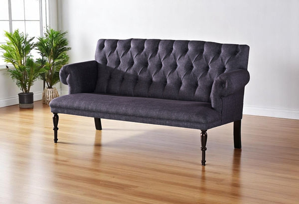 English Elm 66" Modern Loveseat with Button-Tufted Back, Rolled Arms & Solid Wood Turned Legs for Compact Spaces Blue B029P333527