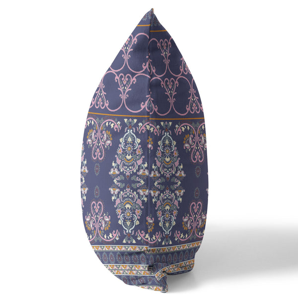 Homeroots 26" X 26" Blue And Pink Broadcloth Floral Throw Pillow   470666