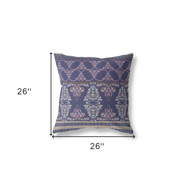 Homeroots 26" X 26" Blue And Pink Broadcloth Floral Throw Pillow   470666