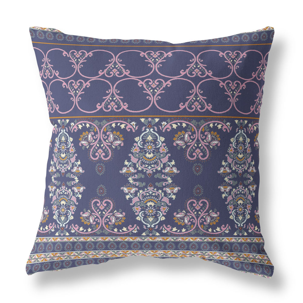 Homeroots 28" X 28" Blue And Pink Broadcloth Floral Throw Pillow   470667