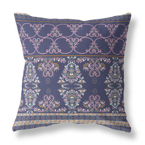 Homeroots 28" X 28" Blue And Pink Broadcloth Floral Throw Pillow   470667