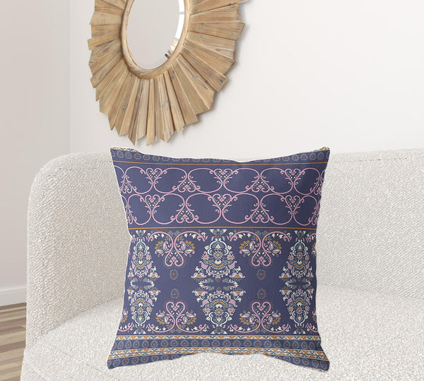 Homeroots 28" X 28" Blue And Pink Broadcloth Floral Throw Pillow   470667