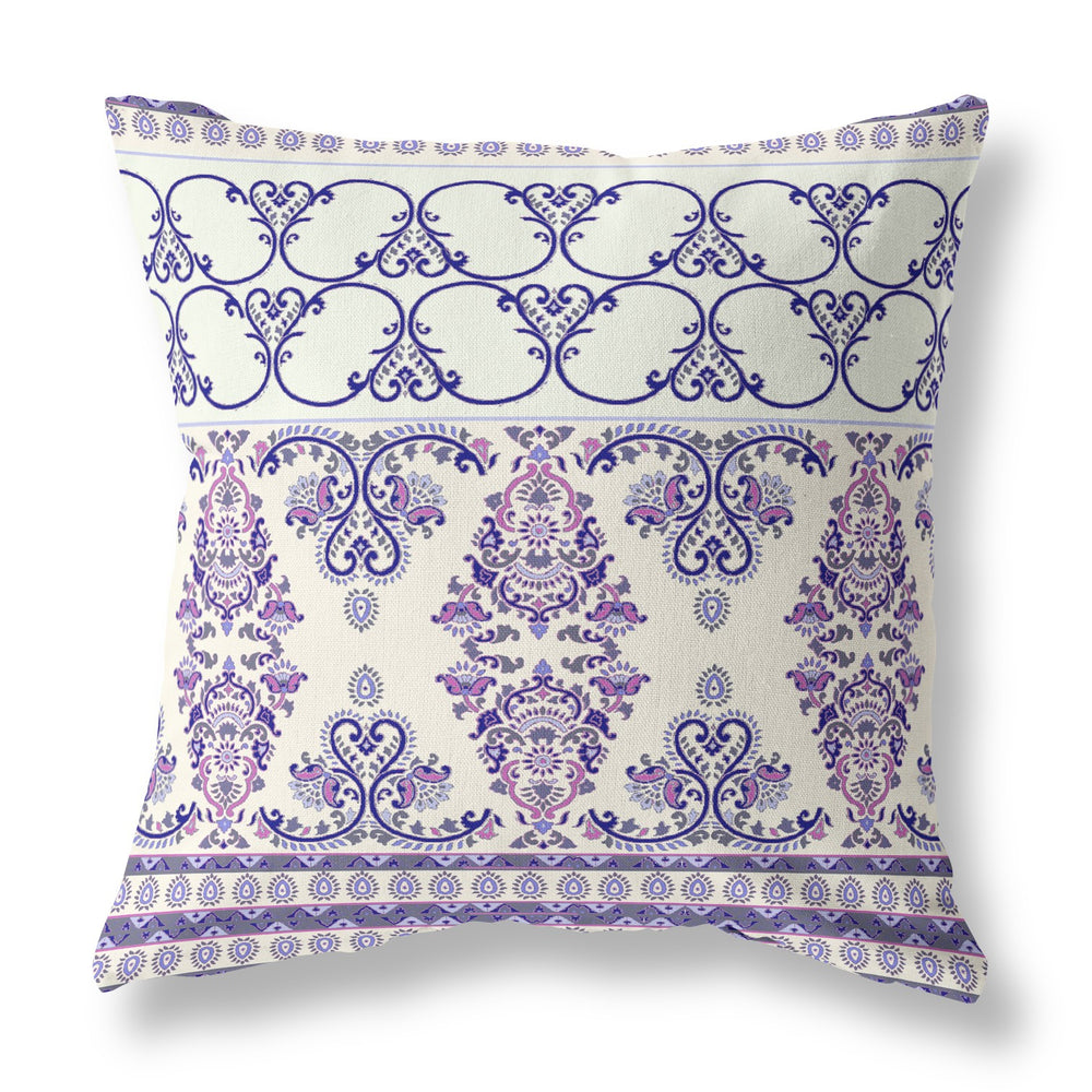 Homeroots 26" X 26" White And Purple Broadcloth Floral Throw Pillow   470676
