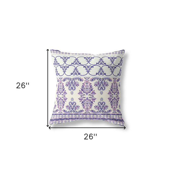 Homeroots 26" X 26" White And Purple Broadcloth Floral Throw Pillow   470676