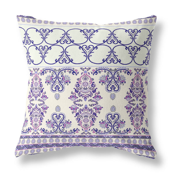 Homeroots 28" X 28" White And Purple Broadcloth Floral Throw Pillow   470677