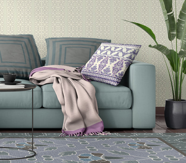 Homeroots 28" X 28" White And Purple Broadcloth Floral Throw Pillow   470677