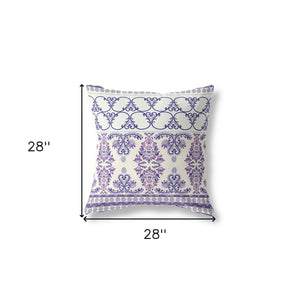 Homeroots 28" X 28" White And Purple Broadcloth Floral Throw Pillow   470677