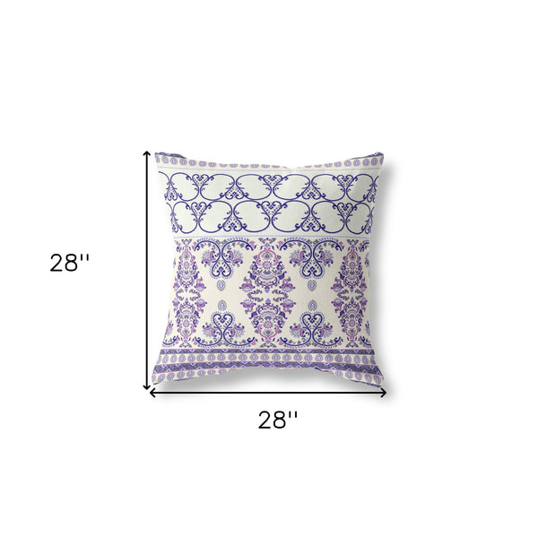Homeroots 28" X 28" White And Purple Broadcloth Floral Throw Pillow   470677