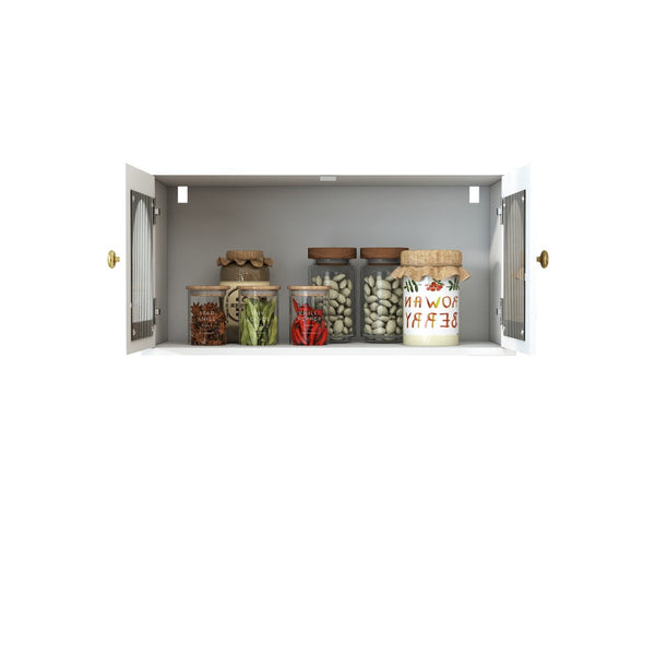 English Elm Wall Mounted Floating Glass Door Display Cabinet for Kitchen Bathroom or Living Room W331P429515