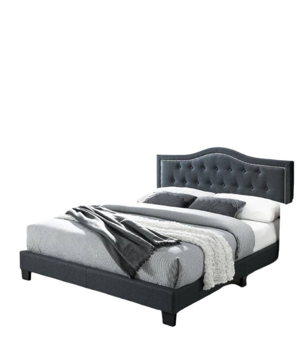 English Elm European Full Bed with Button Tufted Burlap Headboard Charcoal Upholstered Frame B011P414681