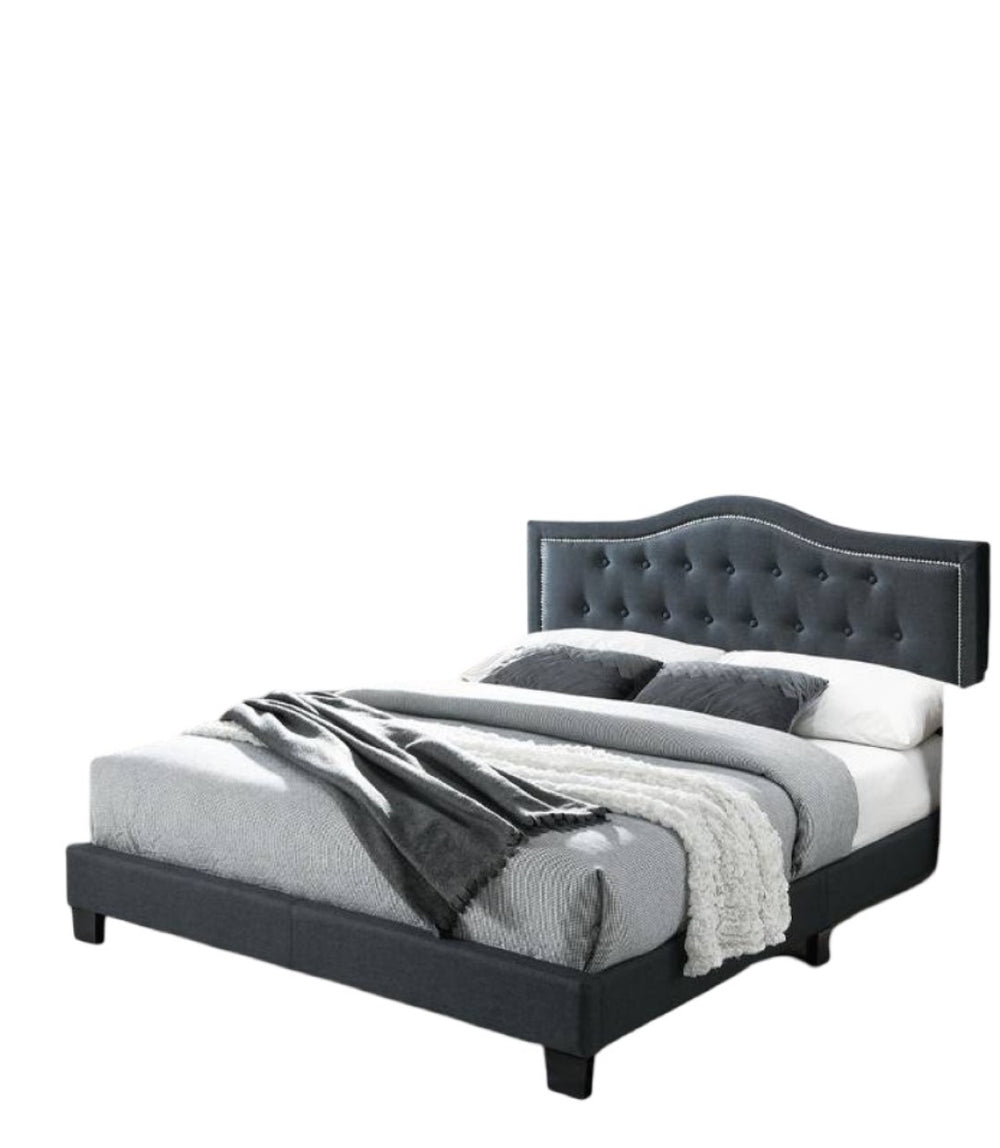 English Elm European Queen Platform Bed Burlap Upholstered Tufted Tall Headboard Bedroom Frame B011P414682