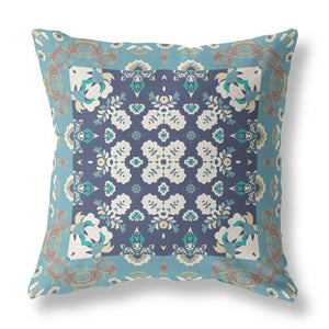 Homeroots 26" X 26" Gray And Blue Broadcloth Floral Throw Pillow   470696