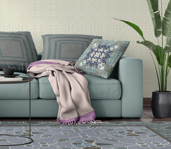 Homeroots 26" X 26" Gray And Blue Broadcloth Floral Throw Pillow   470696