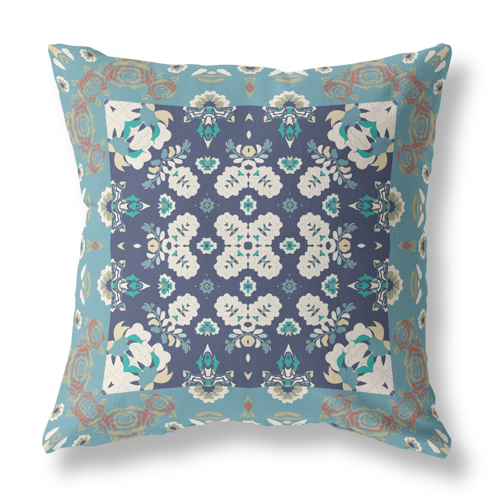 Homeroots 28" X 28" Gray And Blue Broadcloth Floral Throw Pillow   470697
