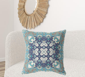 Homeroots 28" X 28" Gray And Blue Broadcloth Floral Throw Pillow   470697