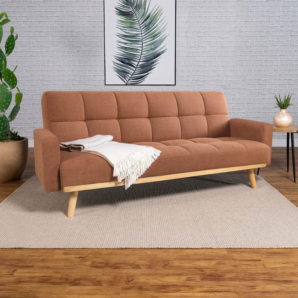 English Elm Declan Terracotta Upholstered Convertible Sofa Bed with Tufted Seats, Track Arms & Angled Wood Frame - Cozy Modular Design for Casual Living Rooms B062P358308