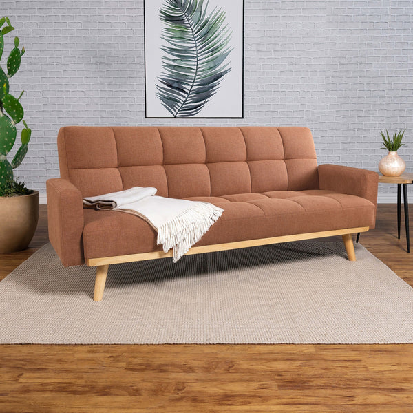 English Elm Declan Terracotta Upholstered Convertible Sofa Bed with Tufted Seats, Track Arms & Angled Wood Frame - Cozy Modular Design for Casual Living Rooms B062P358308