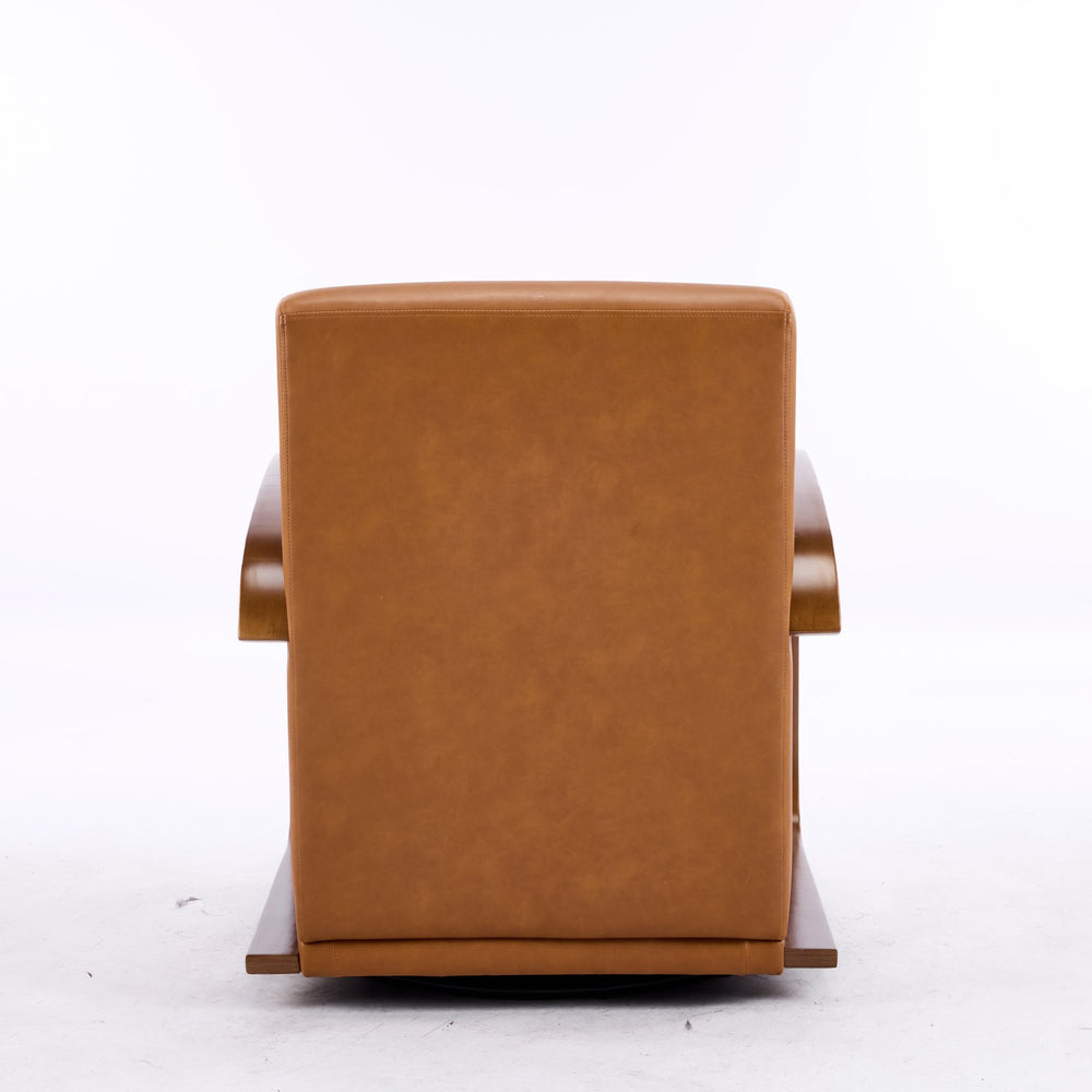 English Elm single-person ergonomic swivel leisure sofa chair in antique brown faux leather with casters and lumbar support W3248P354244