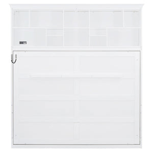 English Elm Queen Murphy Wall Bed Cabinet with Integrated Shelves Usb Charging Space Saving Design White LP006668AAK-1